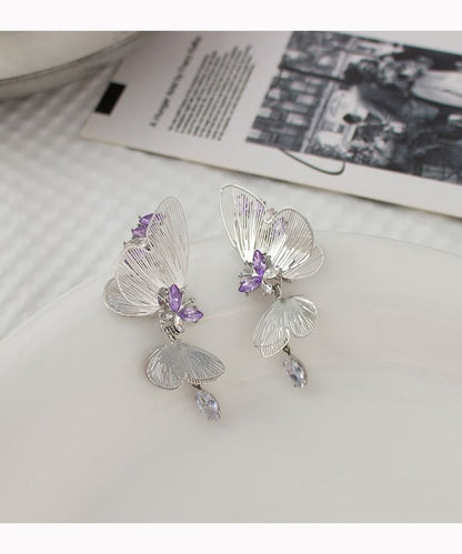 Butterfly Rhinestone Clip On / Drop Earring