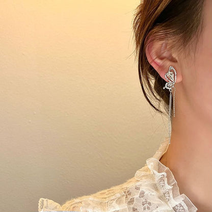 Rhinestone Butterfly Asymmetrical Alloy Drop Earring