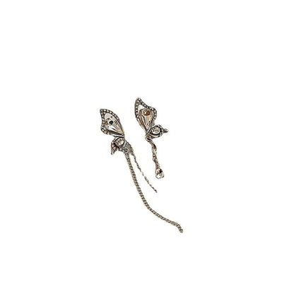 Rhinestone Butterfly Asymmetrical Alloy Drop Earring