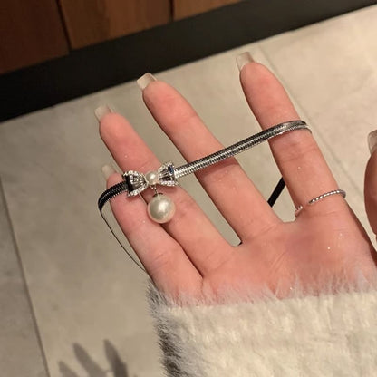 Halskette Legierung Faux Schleife Anhänger Perle