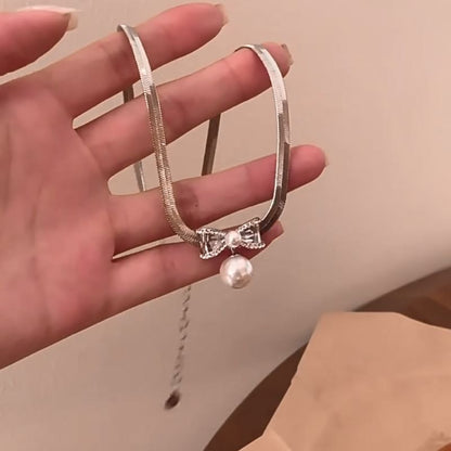 Halskette Legierung Faux Schleife Anhänger Perle