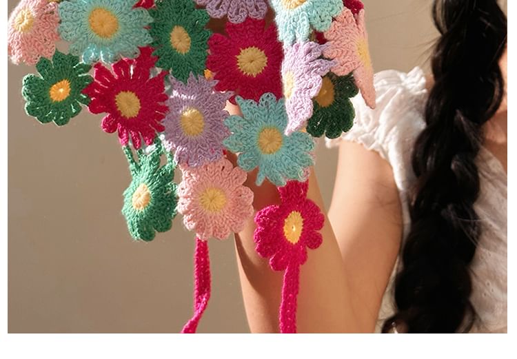 Knit Floral Head Scarf Triangle