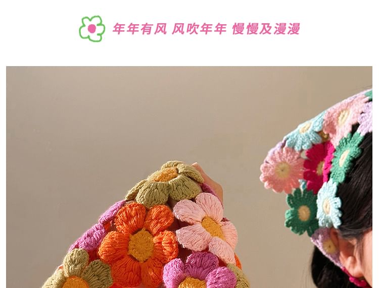 Knit Floral Head Scarf Triangle