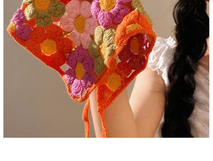 Knit Floral Head Scarf Triangle
