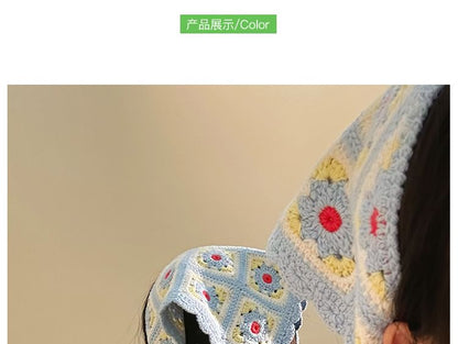 Scarf Triangle Knit Plaid Head Floral