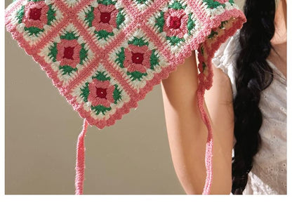 Triangle Knit Plaid Head Floral Scarf