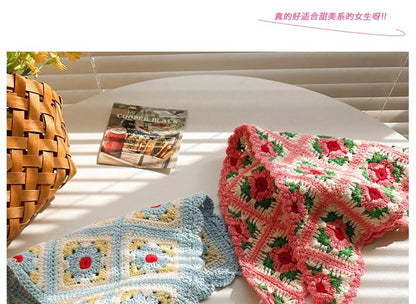 Triangle Knit Plaid Head Floral Scarf
