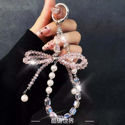 Pad Faux Phone with Pearl Lanyard Strap Bow Crystal