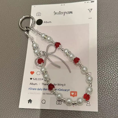 Faux Pearl Bow Pad with Lanyard Phone Strap