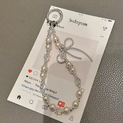 Faux Pearl Bow Pad with Lanyard Phone Strap