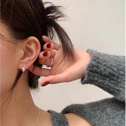 Glossy Sterling Silver Hoop Earring 925