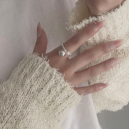 Silver Pearl Sterling Faux Ring Elastic Beaded 925