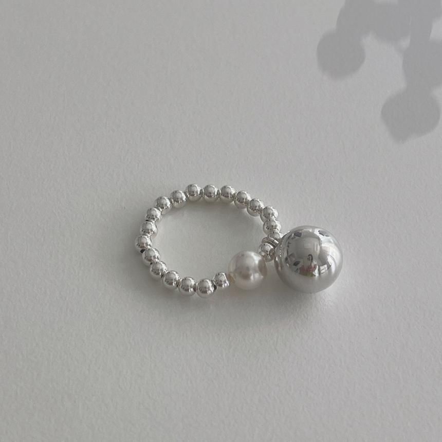 Silver Pearl Sterling Faux Ring Elastic Beaded 925