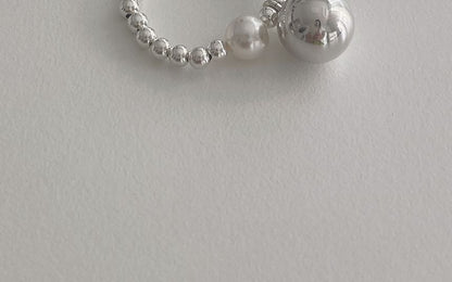 Silver Pearl Sterling Faux Ring Elastic Beaded 925