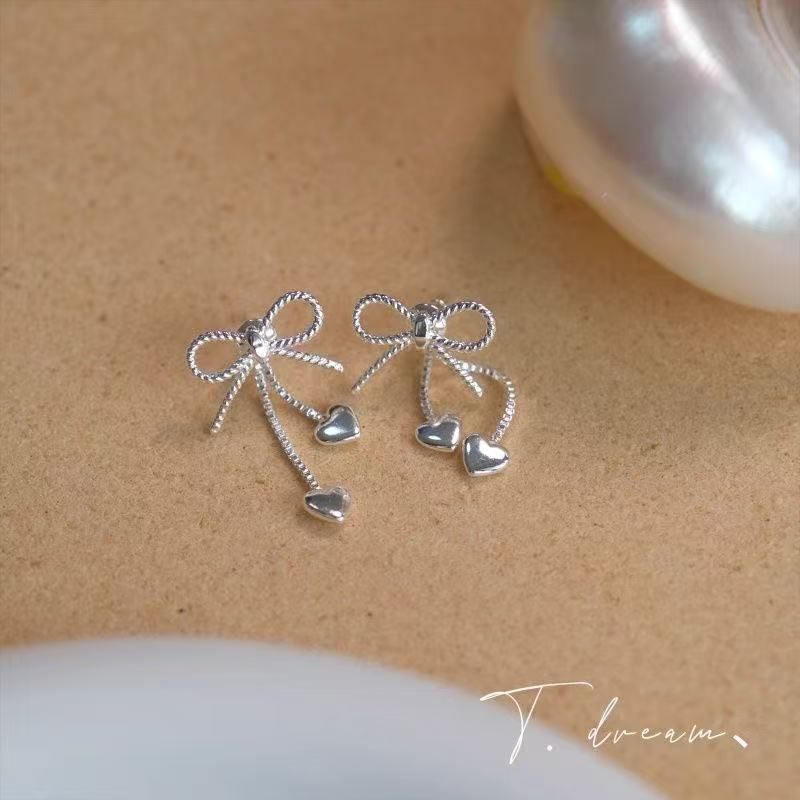 Bow Alloy Earring Dangle Heart