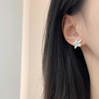 Rhinestone Stud Floral Earring Alloy