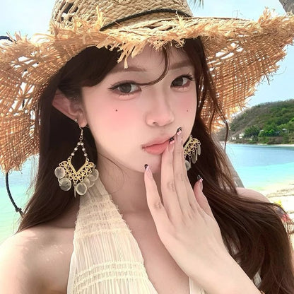 Earring Shell Disc Alloy Chandelier