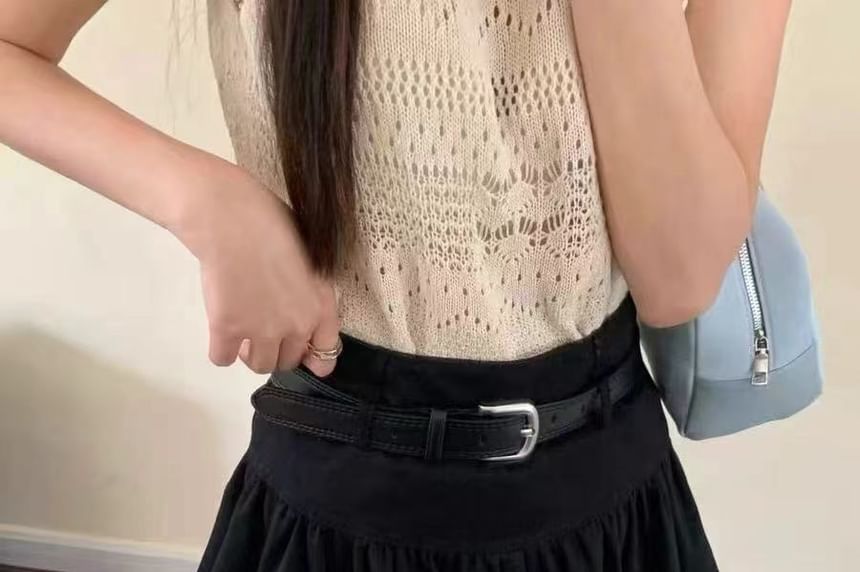 Bubble Hem + Plain High Belt A-Line Mini Set: Skirt Rise