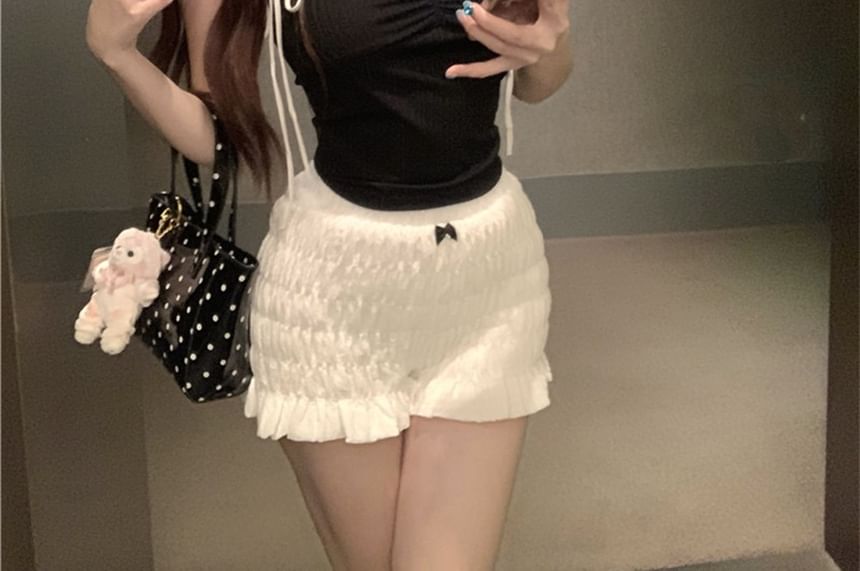 T-Shirt Trim Fit Contrast Slim Bow Cap-Sleeve Crop