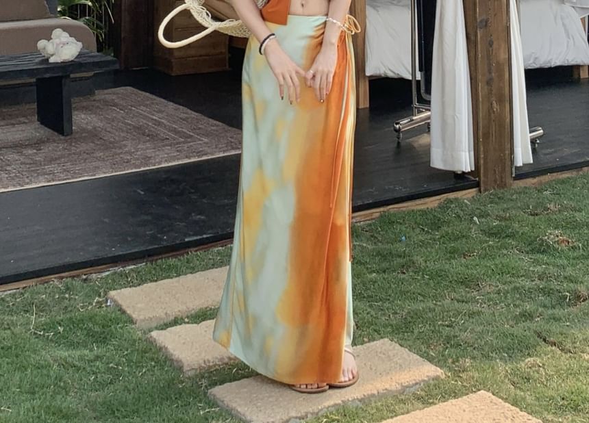 Knot Wrap Tie Fit / Mid Slim Crop Maxi Cami Halter A-Line Top Skirt Plain Rise Dye
