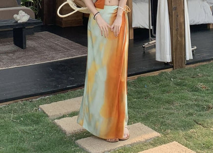 Knot Wrap Tie Fit / Mid Slim Crop Maxi Cami Halter A-Line Top Skirt Plain Rise Dye