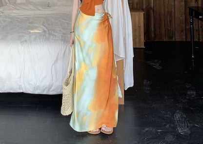 Knot Wrap Tie Fit / Mid Slim Crop Maxi Cami Halter A-Line Top Skirt Plain Rise Dye