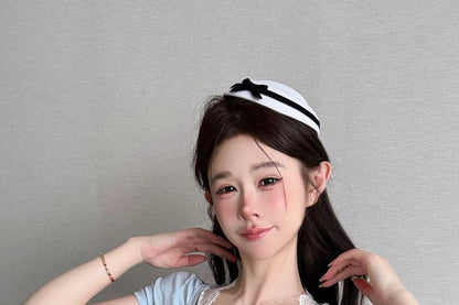 Lace Short Panel Top V-Neck Sleeve Bow
