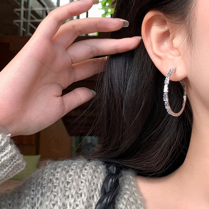 Silver Earring Rhinestone Hoop 925 Sterling