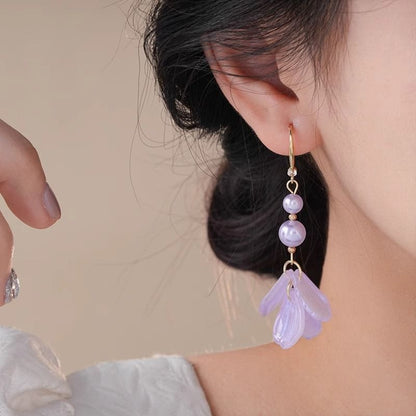 Alloy Earring Pearl Dangle Faux Petal