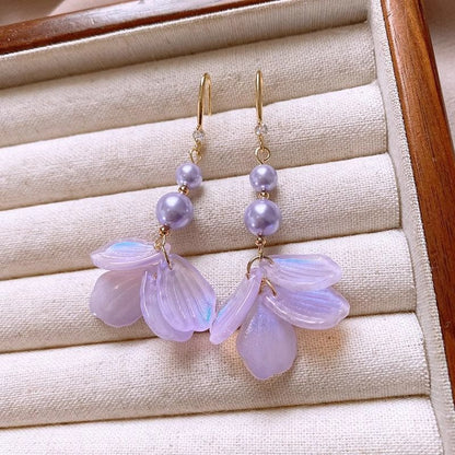 Alloy Earring Pearl Dangle Faux Petal