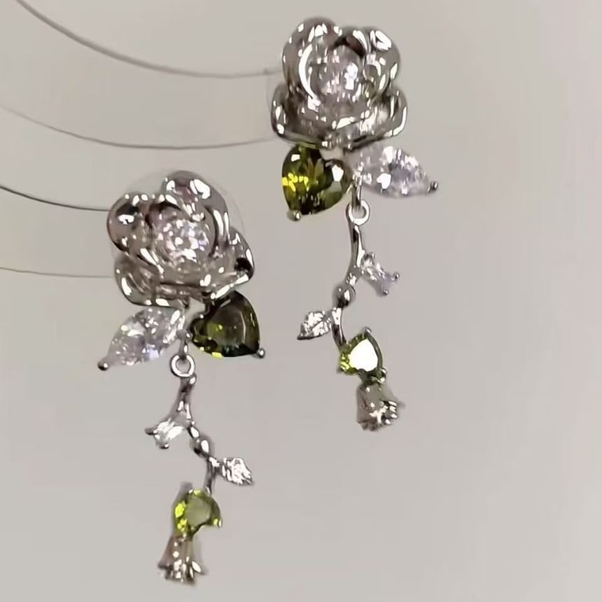 Earring Rhinestone Alloy Dangle Floral