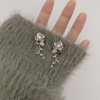 Earring Rhinestone Alloy Dangle Floral