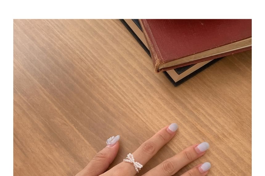 Silver Sterling Beaded Bow Ring 925 Elastic