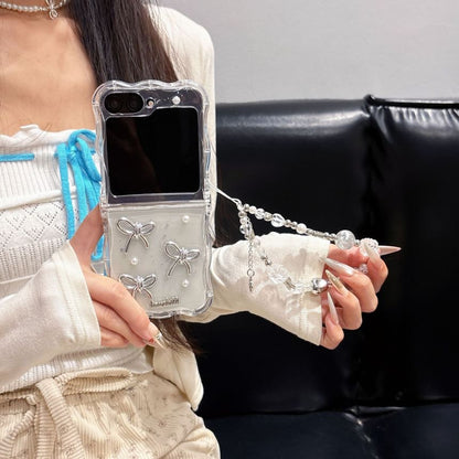 Case / Pearl Strap Bow Set Transparent Faux Phone