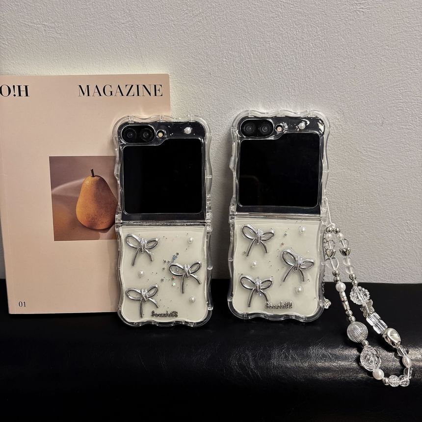 Case / Pearl Strap Bow Set Transparent Faux Phone