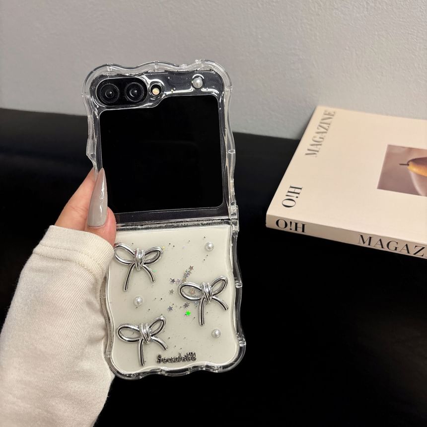 Case / Pearl Strap Bow Set Transparent Faux Phone
