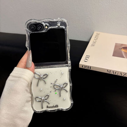 Case / Pearl Strap Bow Set Transparent Faux Phone