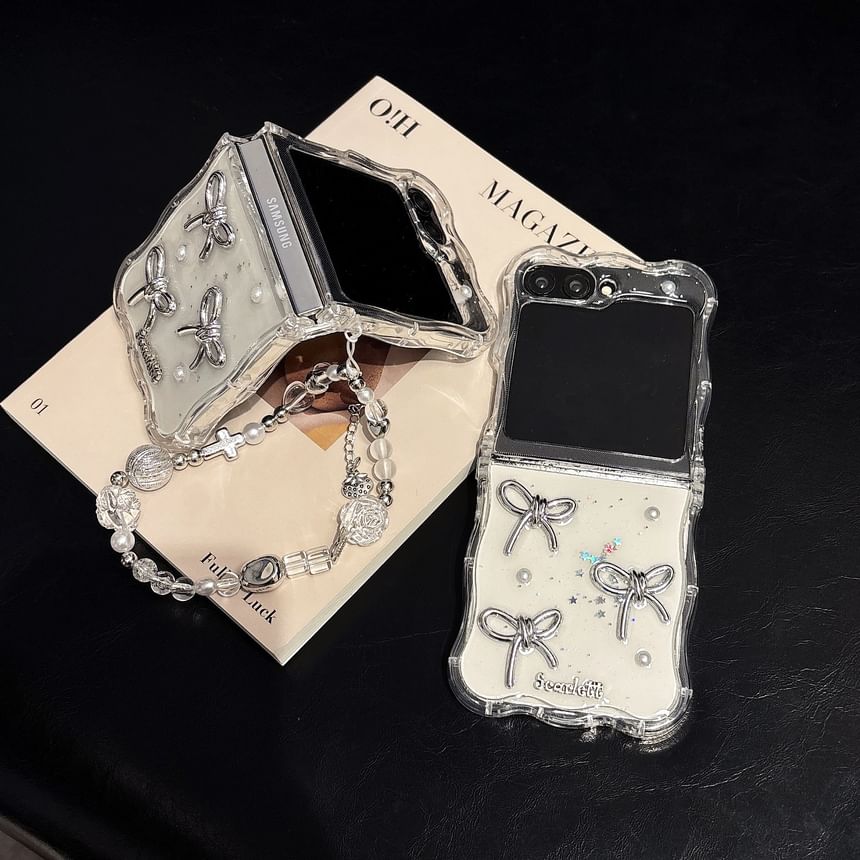Case / Pearl Strap Bow Set Transparent Faux Phone