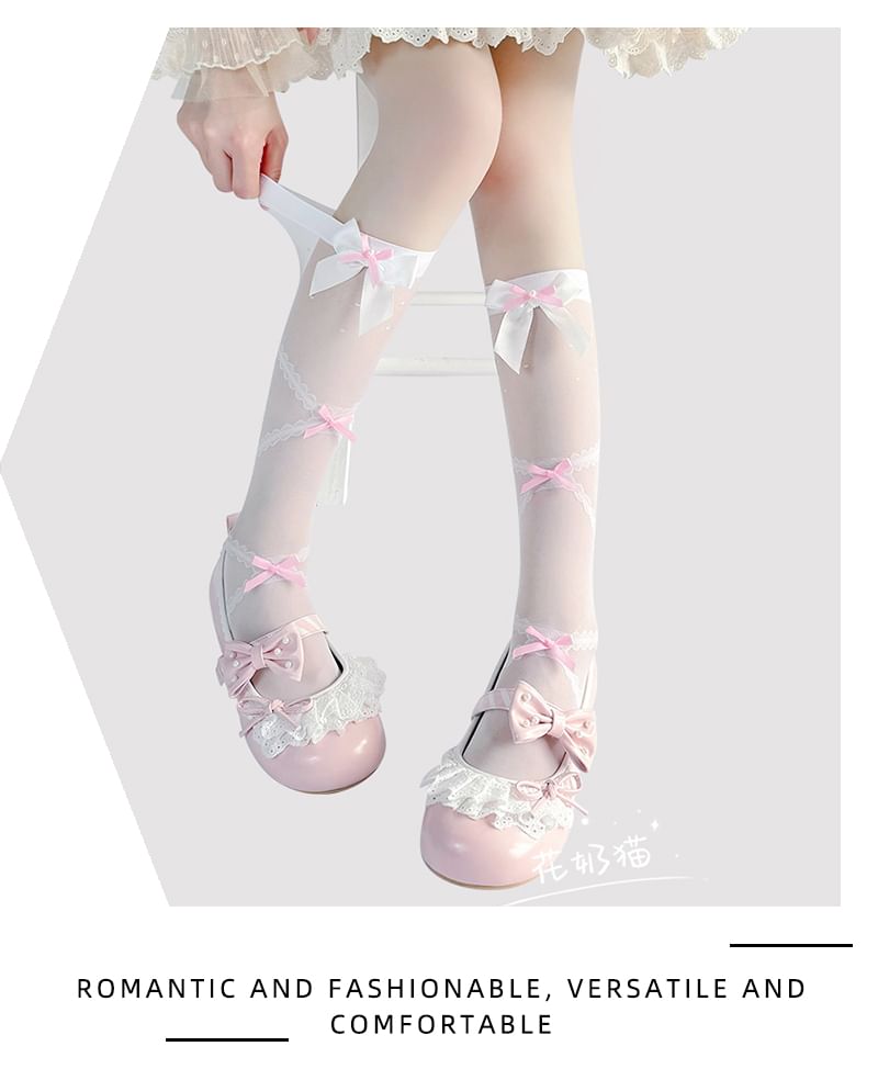 Bow High Knee Sheer Socks