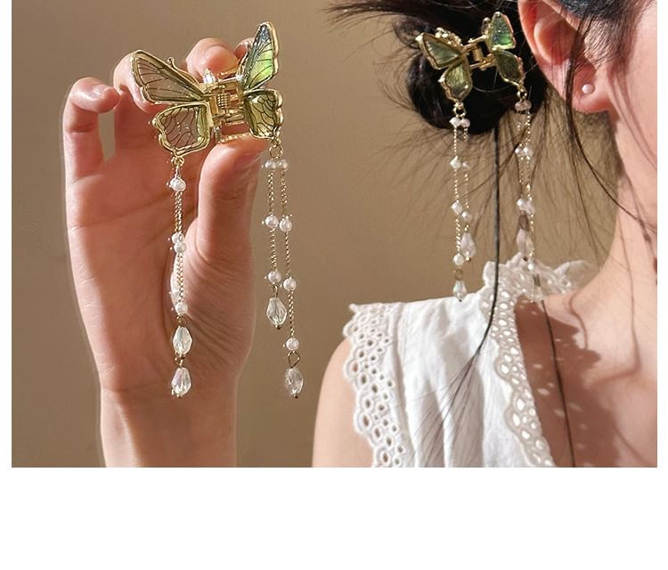Pearl Claw Faux Hair Butterfly Fringed