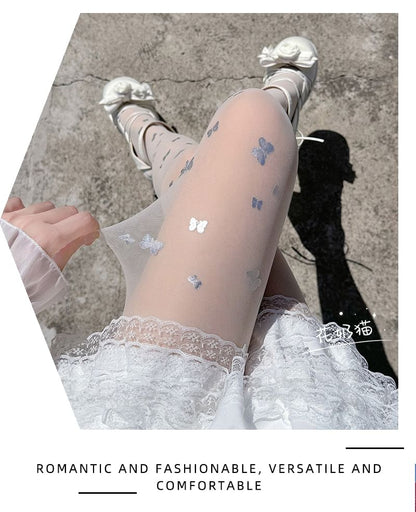 Strumpfhose mit Schmetterlingsmuster, transparent