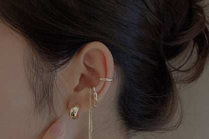 Plain Hoop Sterling Earring Chain Ear Cuff Silver + Set: 925