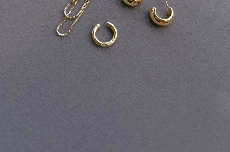Plain Hoop Sterling Earring Chain Ear Cuff Silver + Set: 925