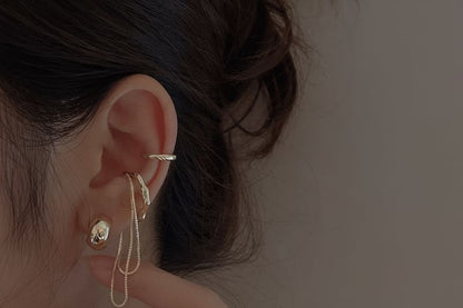 Plain Hoop Sterling Earring Chain Ear Cuff Silver + Set: 925