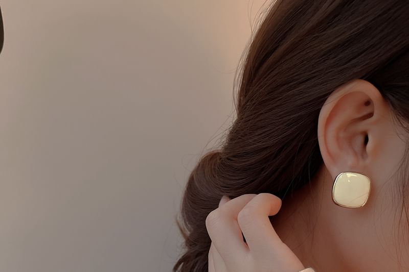 Silver Earring 925 Sterling Square Stud