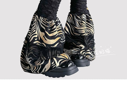Leg Print Tiger Warmers Lace-Up Ruffle