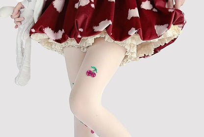 Bestickte transparente Strumpfhose Kirsche