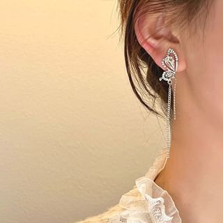Rhinestone Butterfly Asymmetrical Alloy Drop Earring