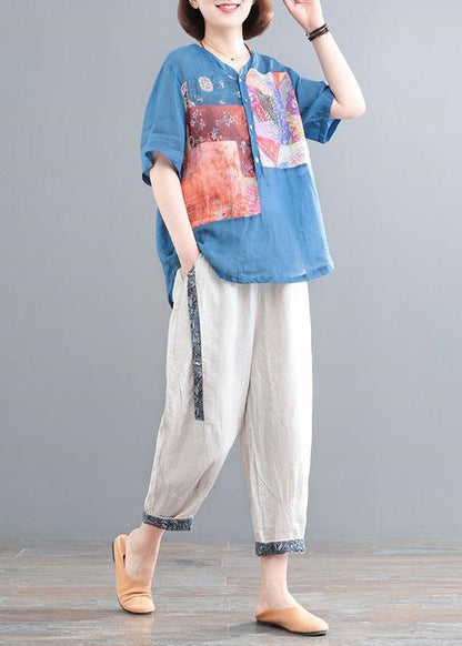Oversized Print Summer Set Piece Linen Lake Two Blue
