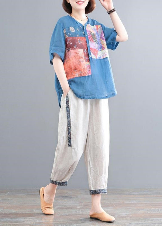 Oversized Print Summer Set Piece Linen Lake Two Blue